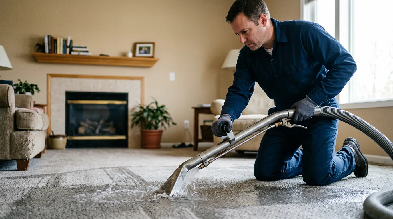 Water damage restoration technician working near Bureau, IL
